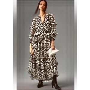 Anthropologie Small Vineet Bahl Sleeve Tier Ruffle Maxi Dress Black White $328